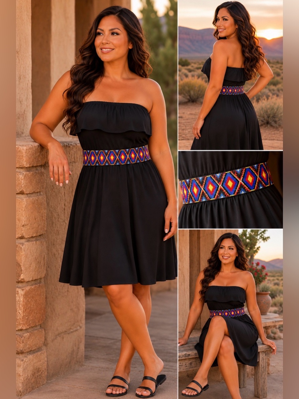 ▪️Strapless Black Dress with Multicolor Beaded Waist - size Medium